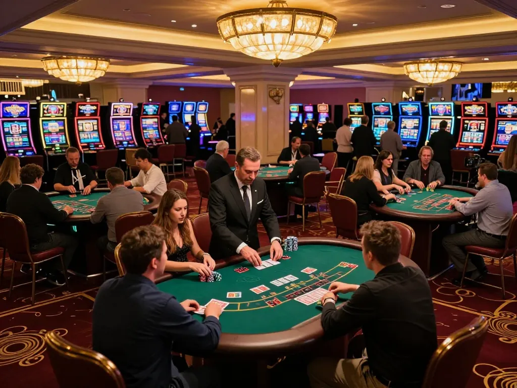 Engaged players at blackjack tables showcasing luck8com's vibrant casino atmosphere and thrilling action.