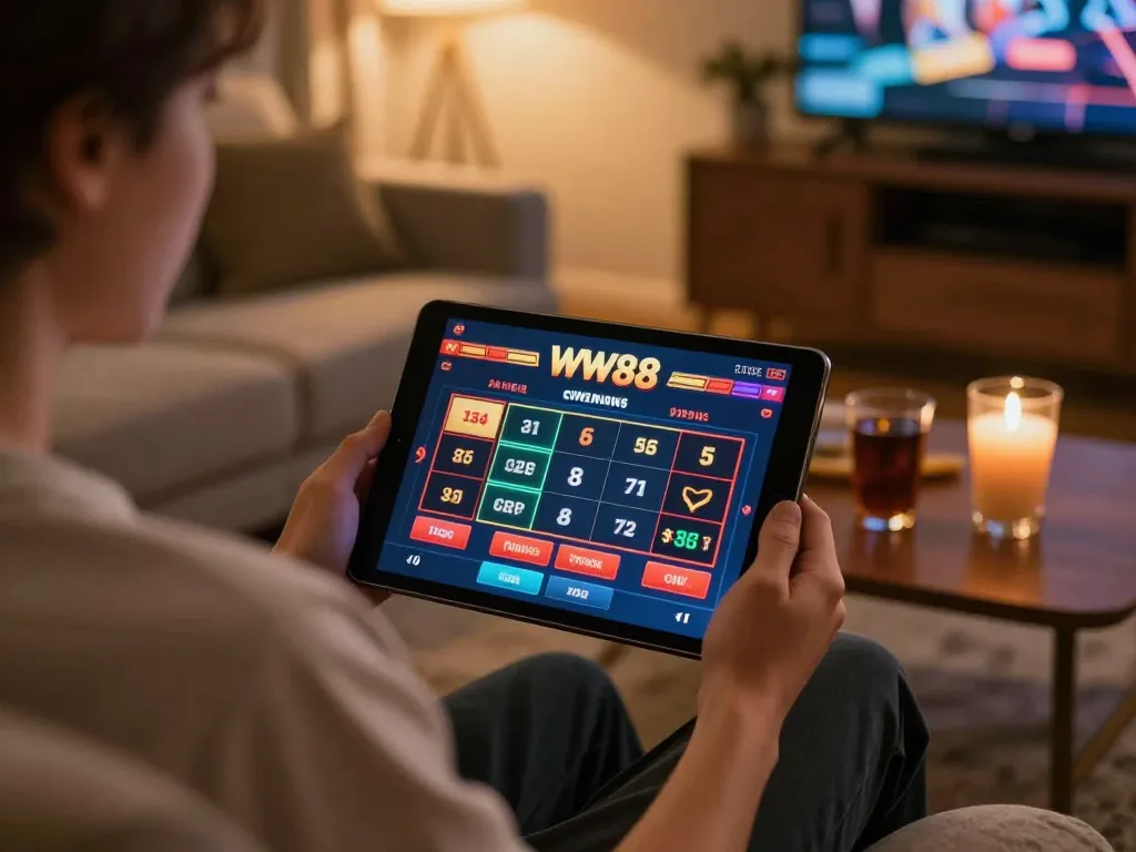 Engaging online gambling scene with digitalwala interface displayed on tablet, showcasing interactive betting options
