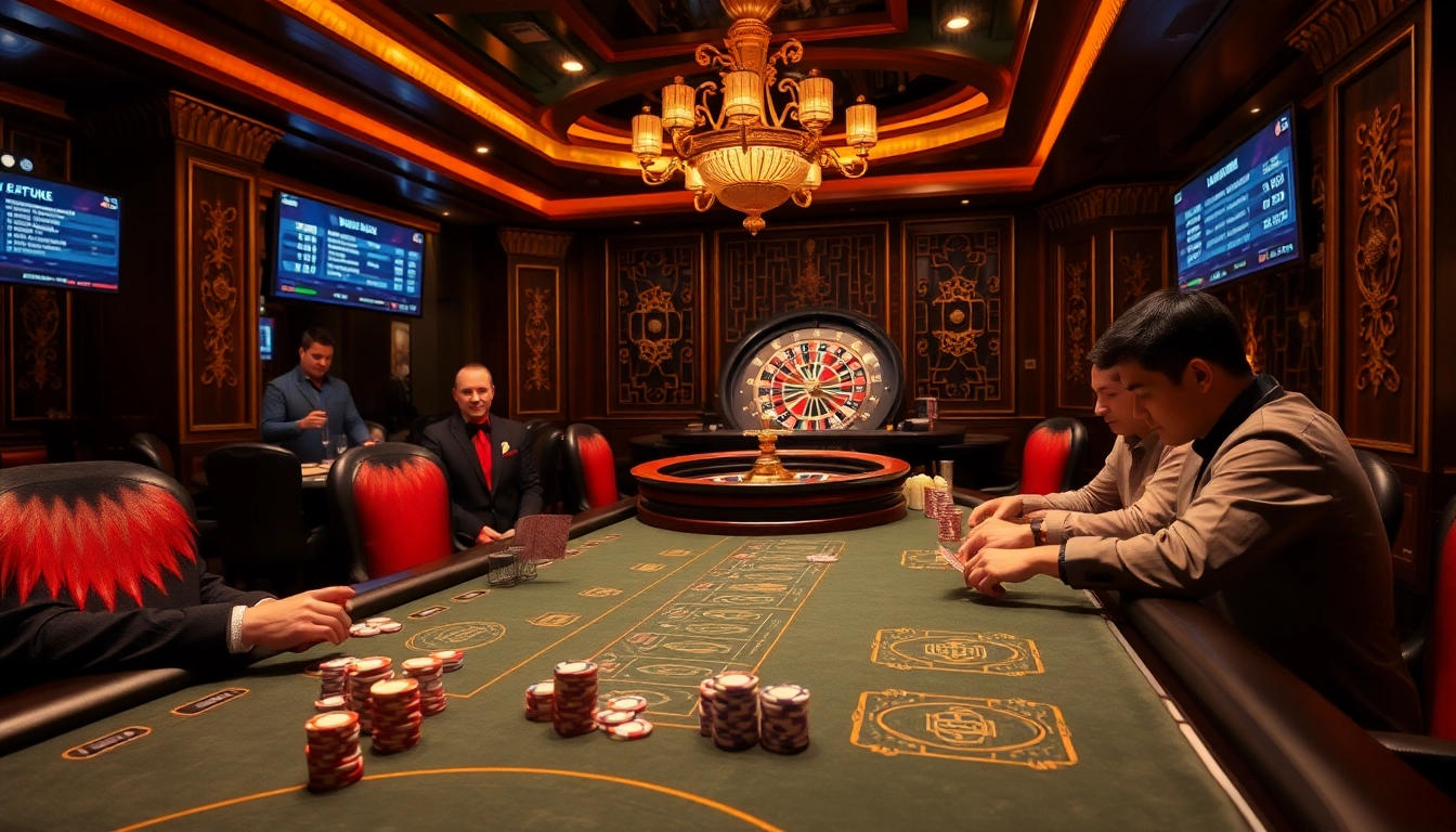 Gamblers focusing on strategies at a luxurious poker table, representing nhà cái uy tín ở việt nam by showcasing competitive gaming elements.