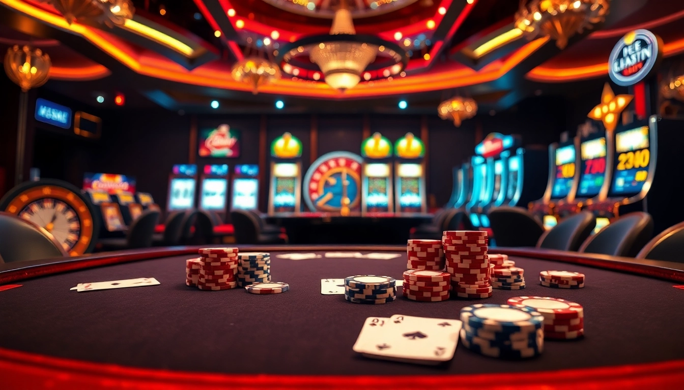 Exciting scene of kèo nhà cái hôm nay featuring a luxurious casino table, poker chips, and vibrant slot machines.