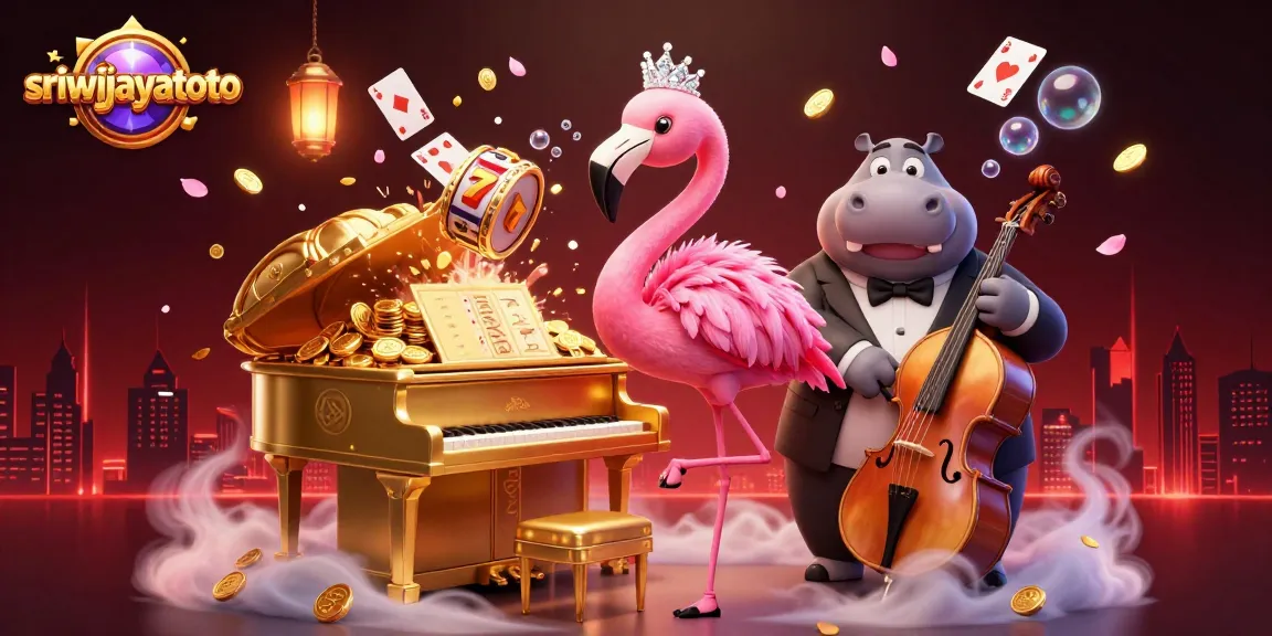 Experience winning chances with sriwijayatoto at a colorful casino scene featuring lively characters and gaming elements.