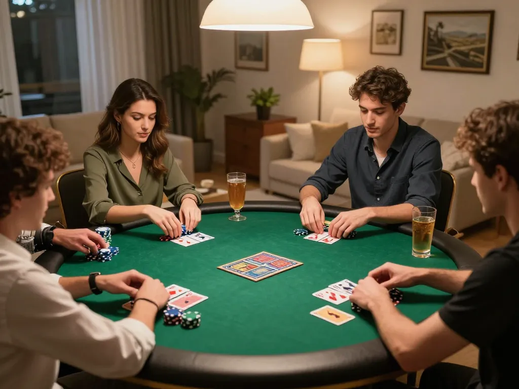 Engaging poker night with players strategizing at the table, showcasing 789WIN gaming atmosphere.