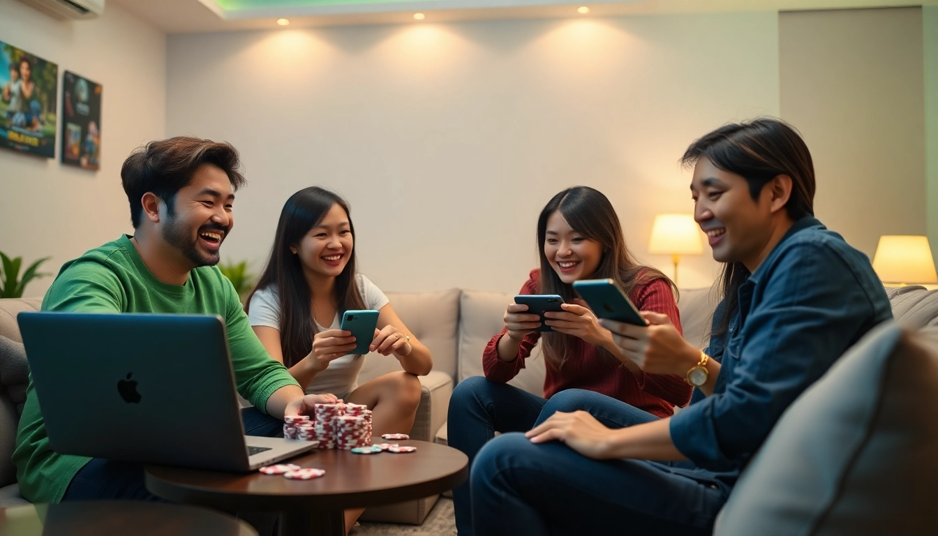 Players enjoy engaging online card games at home with gamebaidoithuong.com.vc, highlighting excitement and fun.