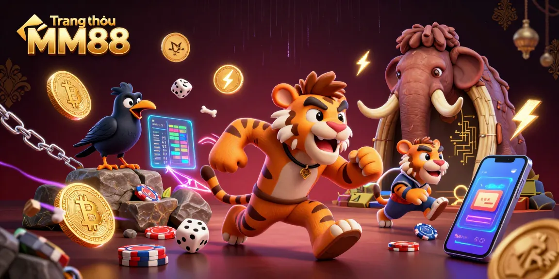 Experience exciting gameplay at Trang chủ MM88 with vibrant casino elements and 3D characters.