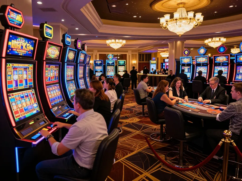 Slot machines lighting up the casino floor at CM88, showcasing thrilling gameplay and excitement.