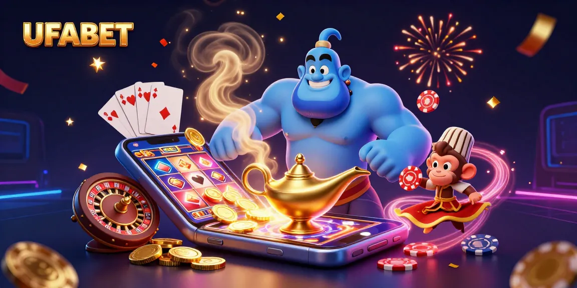 Engage in thrilling UFABET adventures with a bustling casino scene featuring rich graphics and dynamic game elements.