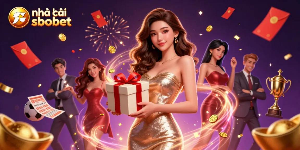Engage with nhà cái sbobet in a vibrant casino scene featuring sports betting elements and festive decorations.