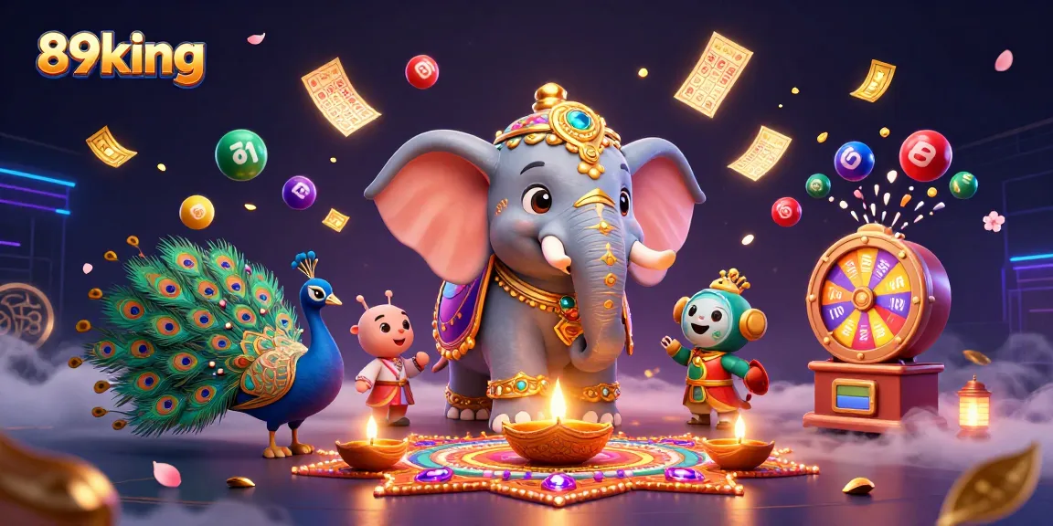 Engage with the vibrant world of 89king in an exciting promotional illustration showcasing colorful lottery elements.