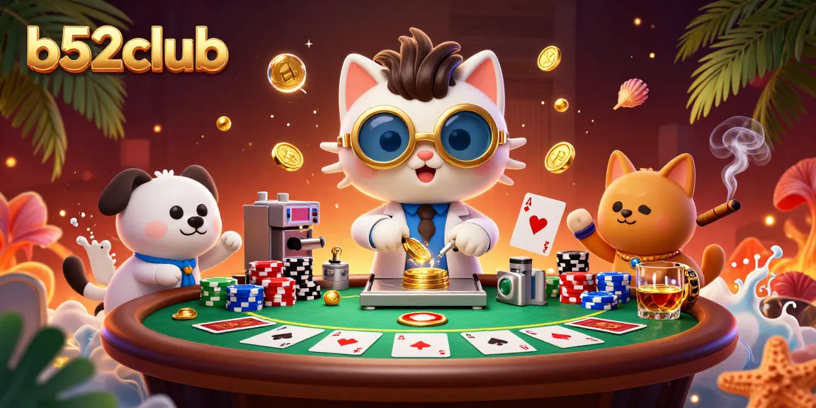 Play exciting games at b52club with a dynamic scene of gambling action and colorful characters.