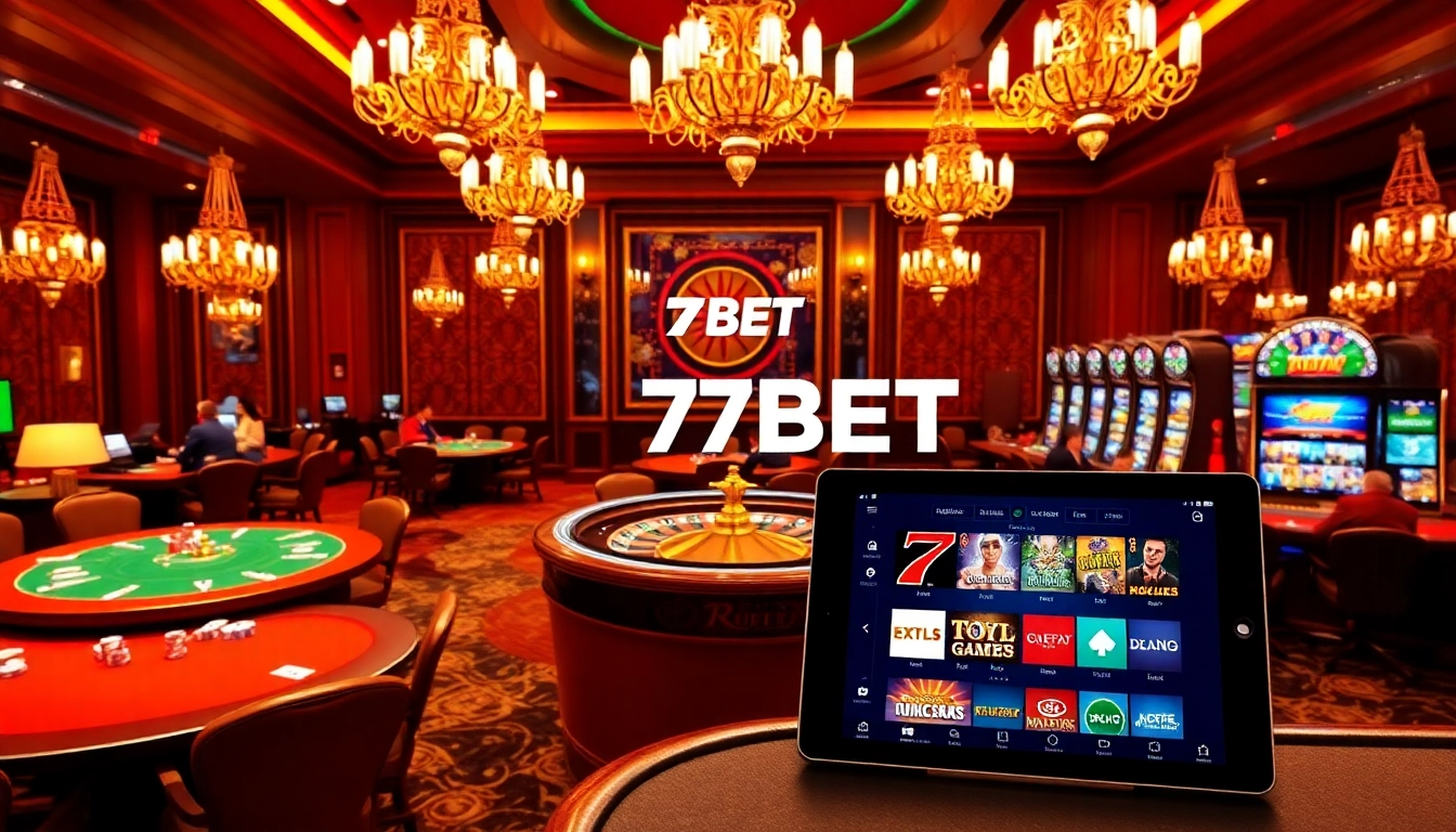 Engaged players enjoying high-stakes games at 77BET casino tables, showcasing poker and roulette excitement.