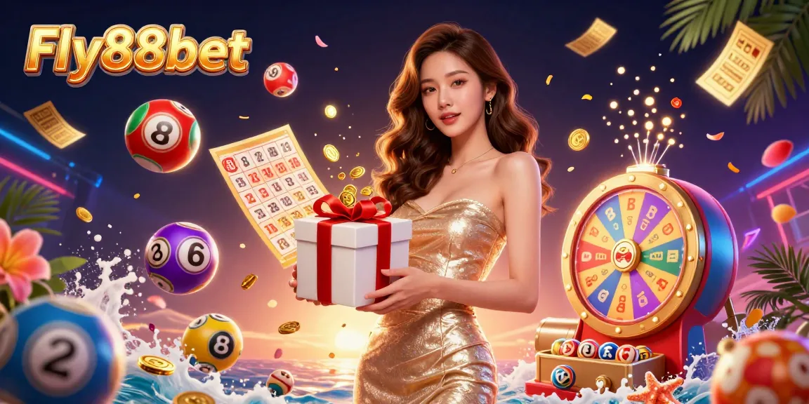 Engage with Fly88bet in a vibrant casino-themed illustration highlighting excitement and festive elements.