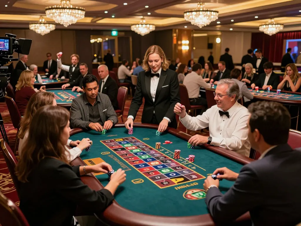 IWINCLUB players strategizing bets at an exciting casino table surrounded by vibrant decor.