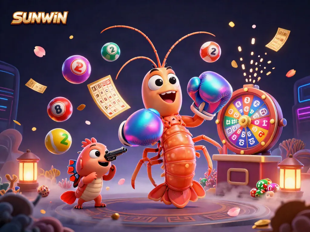 SUNWIN brings excitement with vibrant 3D characters amidst dynamic lottery themes and casino energy.