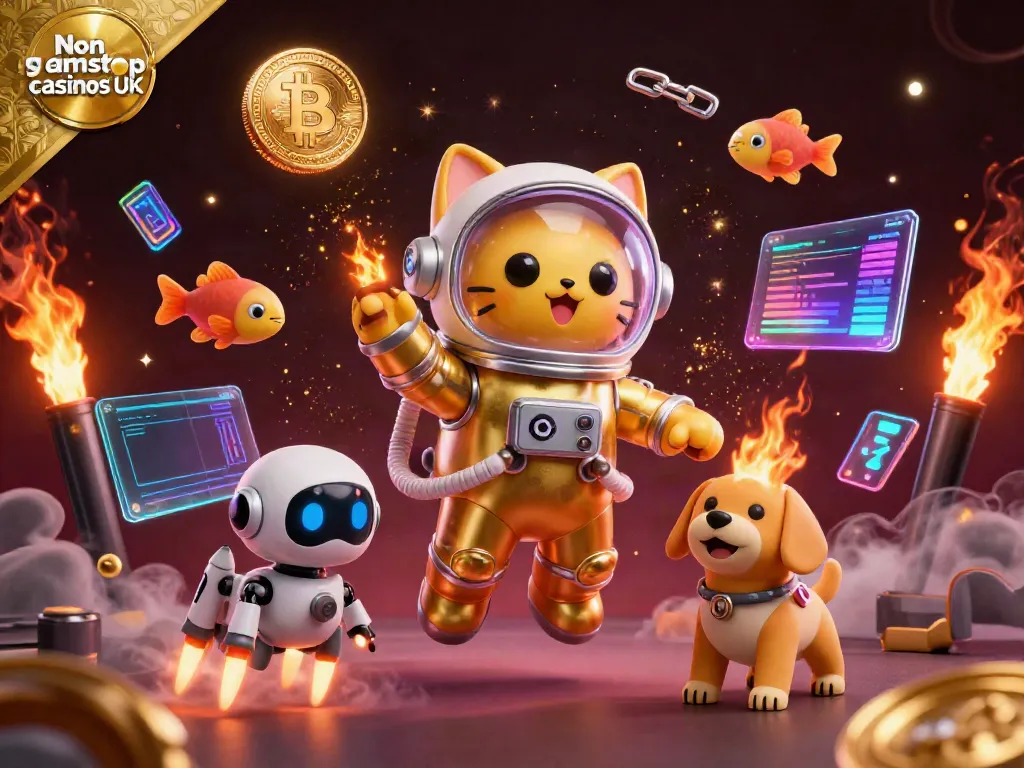 Engage with Non gamstop casinos UK through a vivid digital illustration featuring a space-themed casino adventure.