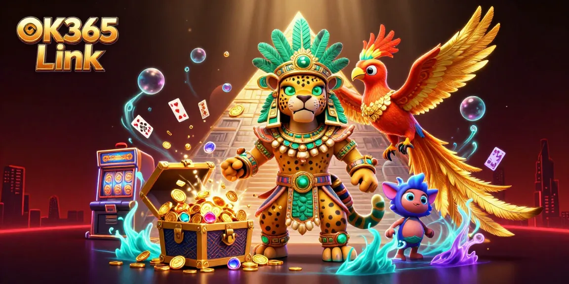 Discover winning strategies with OK365 Link in this vibrant casino illustration featuring a Mayan priest.