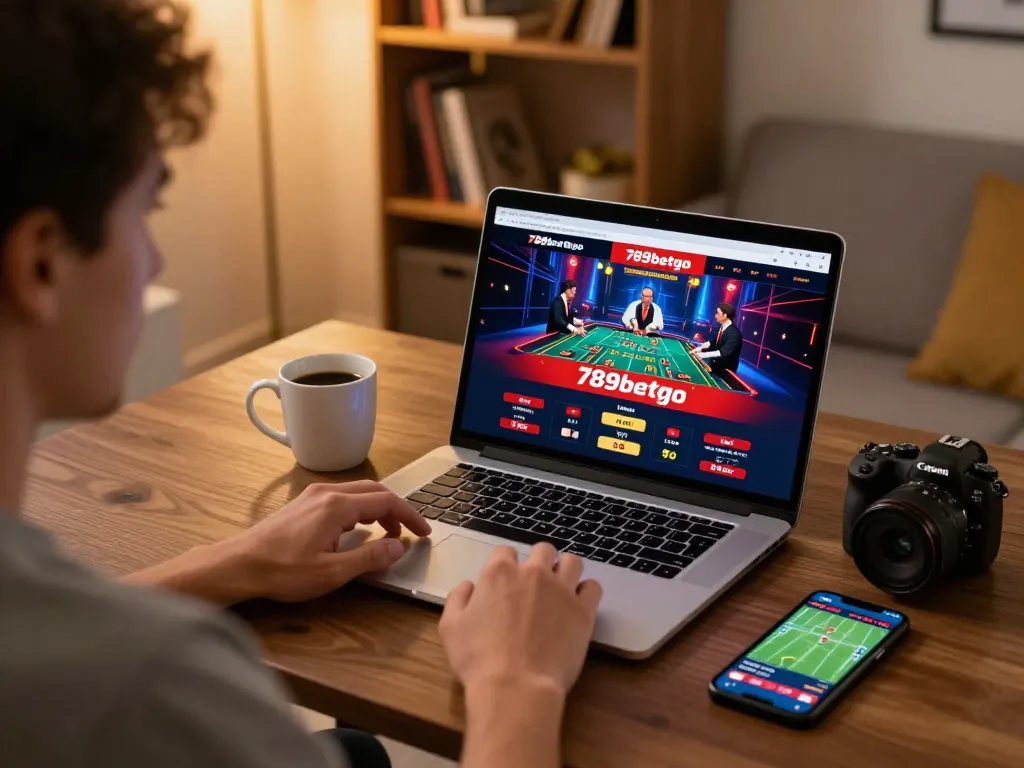 Player enjoying online casino games on 789betgo app at home, showcasing strategic gameplay.