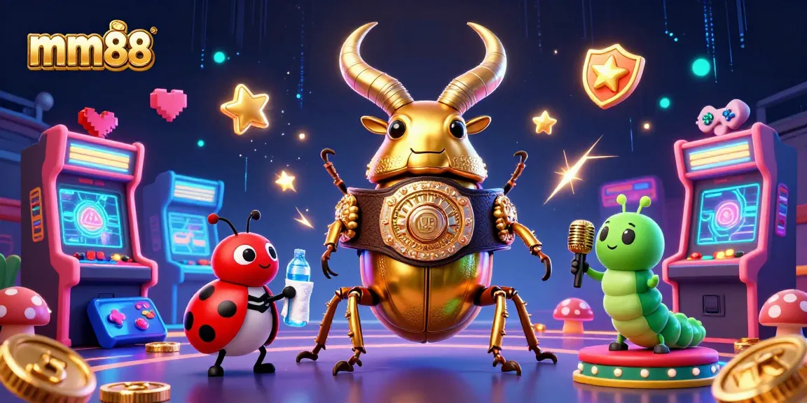 Bet on mm88 with excitement, featuring dynamic casino elements and 3D characters in a vibrant gaming scene.