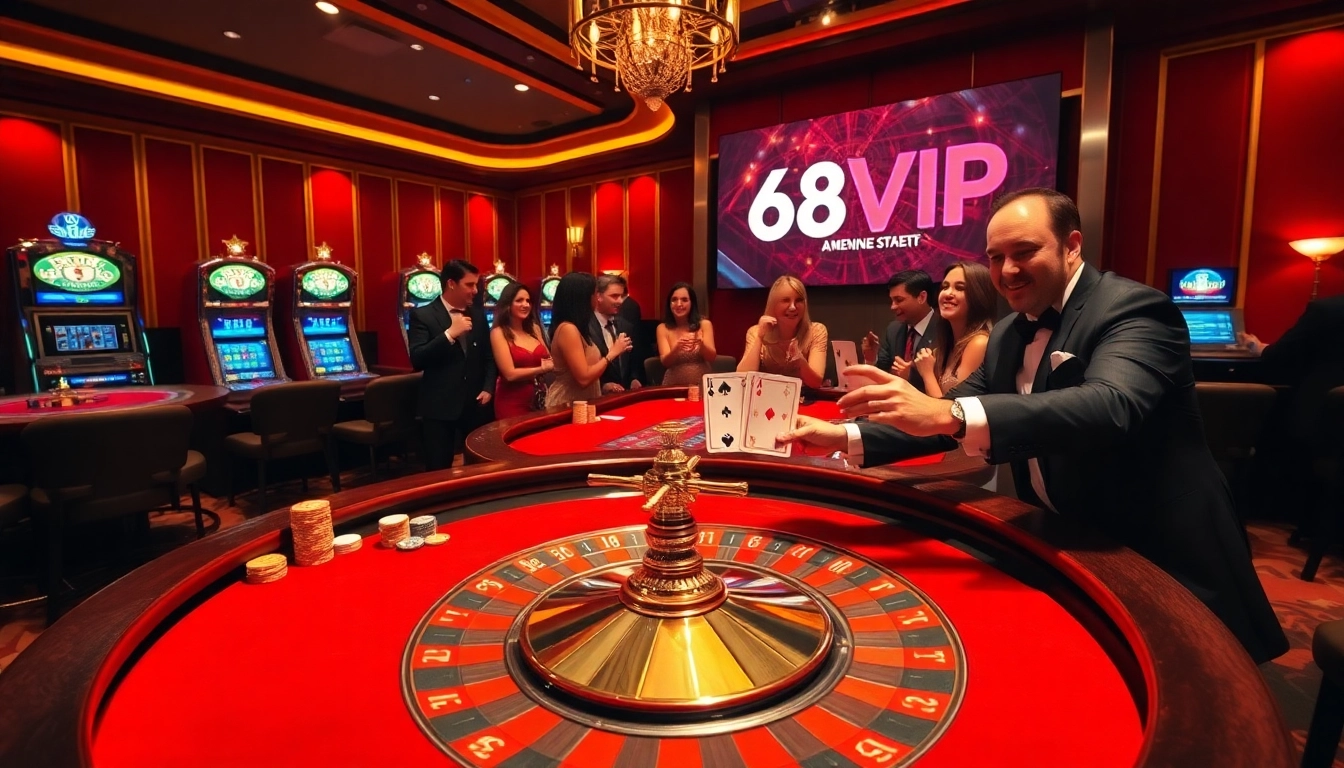 Exciting gaming experience at 68VIP casino with roulette, chips, and cards.