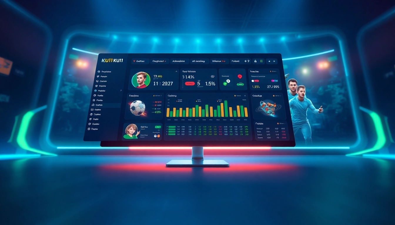 Exciting gaming dashboard showcasing Ku11 platform features and live statistics.