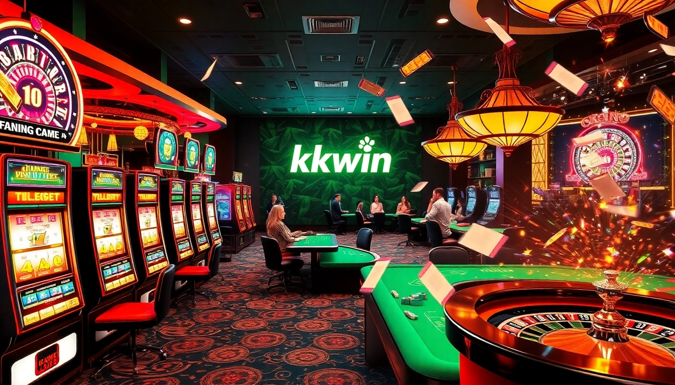 Experience the thrilling kkwin casino atmosphere with vibrant tables and players immersed in games.