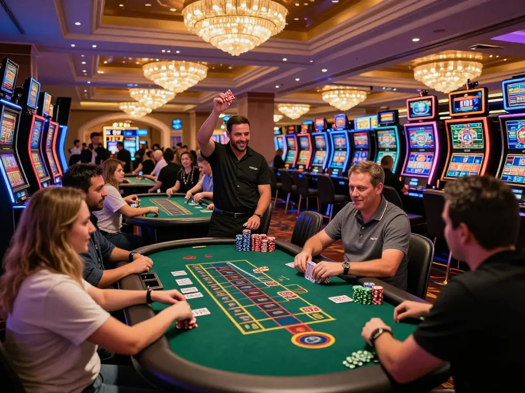 Players experiencing the excitement of blackjack at one88 casino, filled with vibrant lights and engaging gameplay.