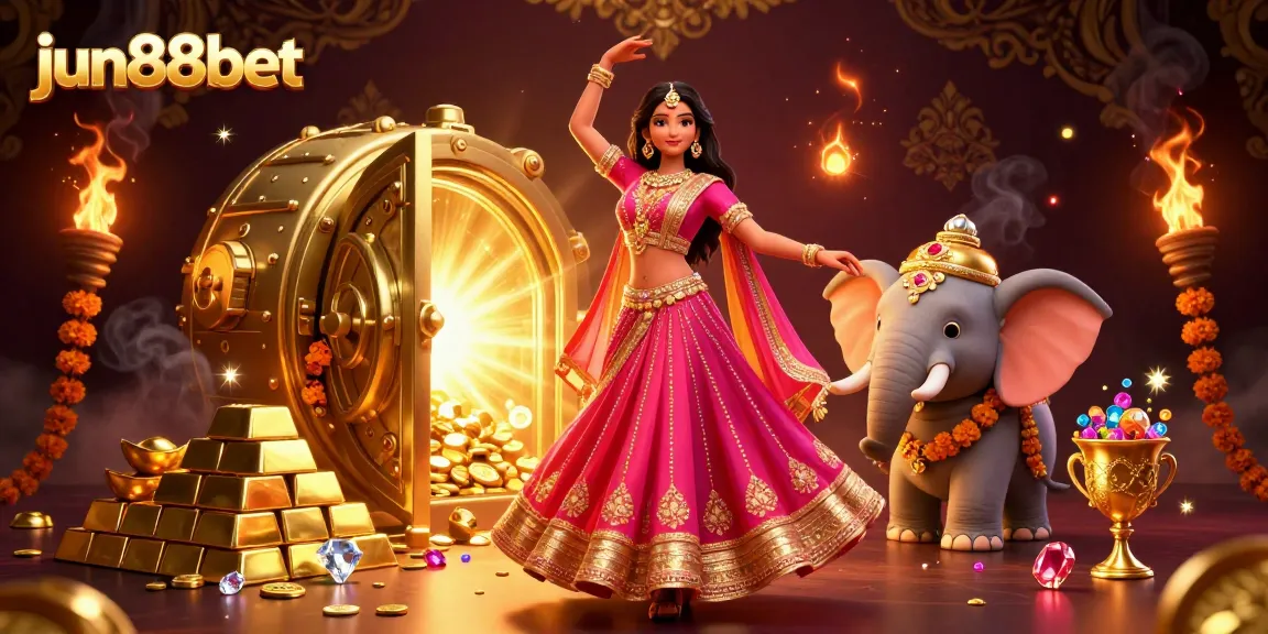 Win big at jun88bet featuring vibrant casino elements in a dynamic 3D scene.