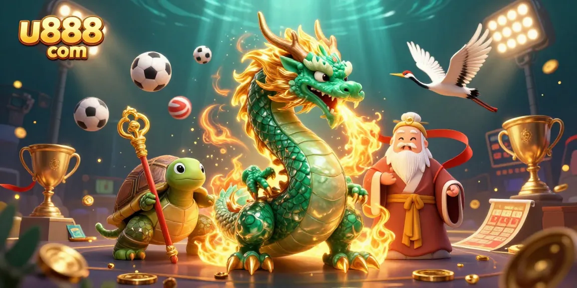 Experience thrilling bets at u888 com with a dynamic 3D casino scene featuring iconic game elements.