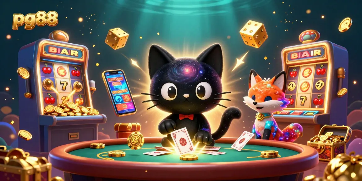 pg88 captivates players in a vibrant cosmic casino scene filled with golden chips and exciting game elements.