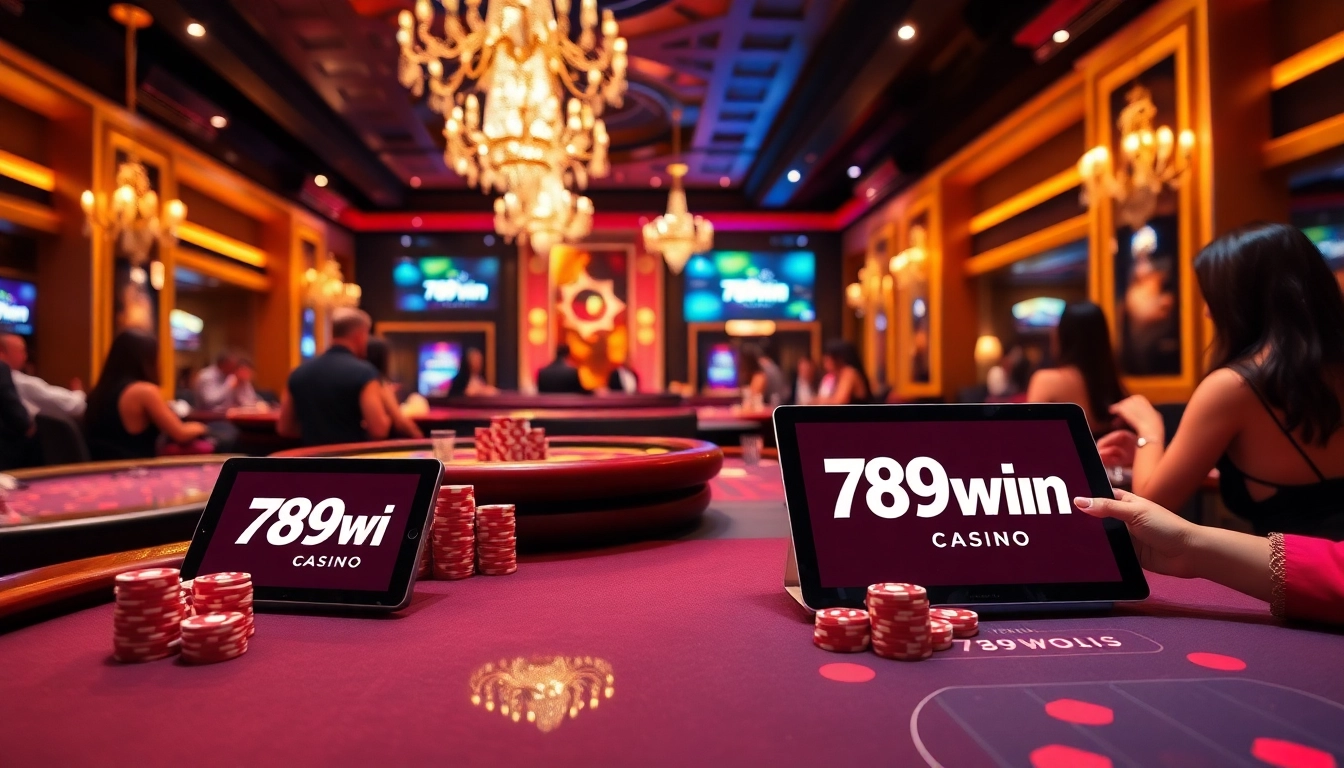 Engage in thrilling gameplay at 789win casino with vibrant tables and poker chips.