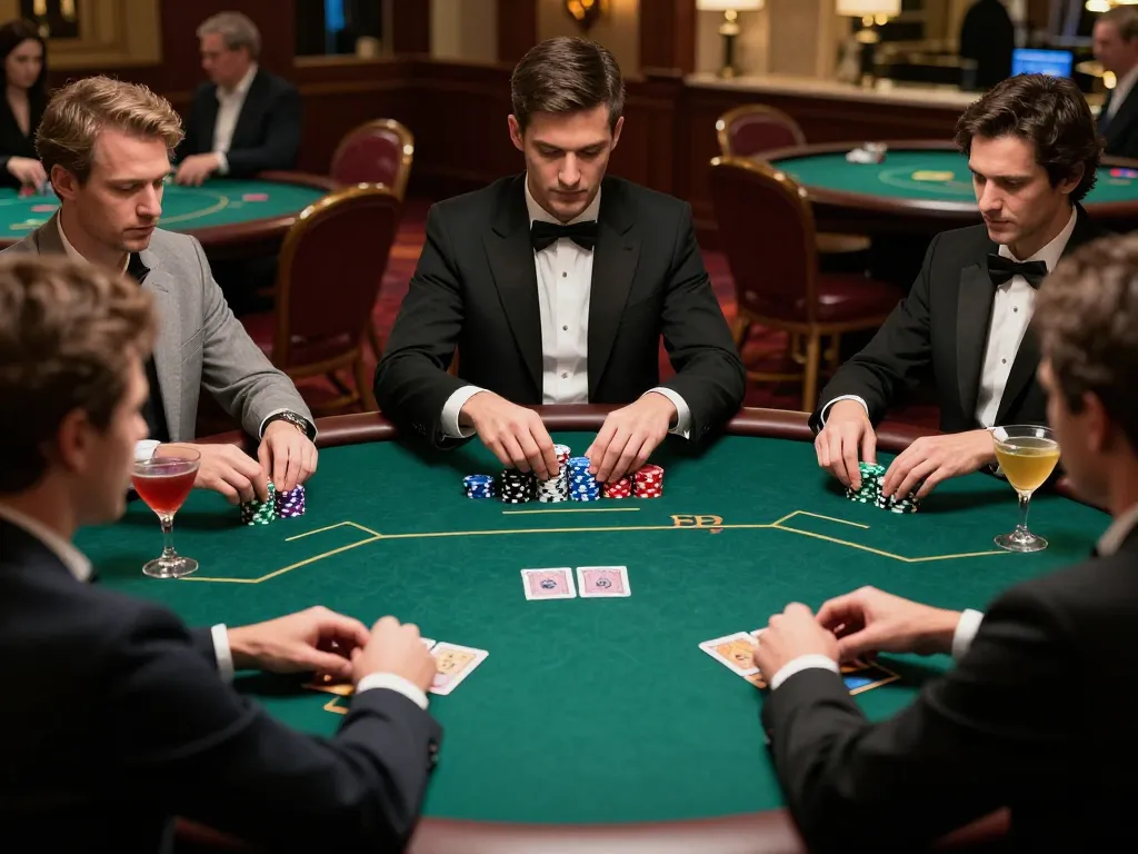Engaged players strategize in a high-stakes poker game at king88 casino, showcasing vibrant chips and immersive atmosphere.
