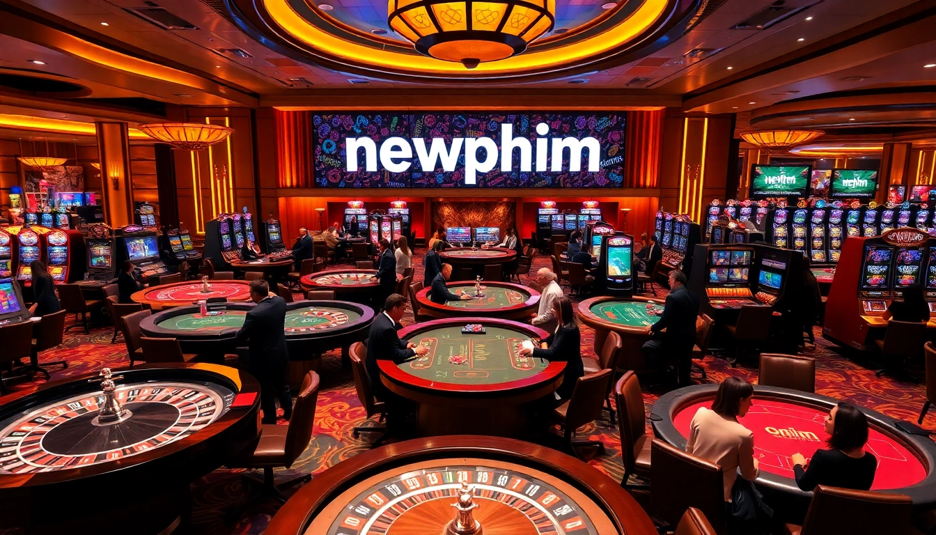 Experience high-stakes gaming at newphim's luxurious casino atmosphere with vibrant tables and exciting players.