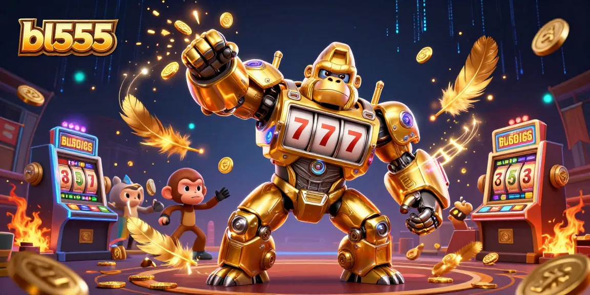 Bet on bl555 with dynamic casino gameplay featuring a golden gorilla mech in action.