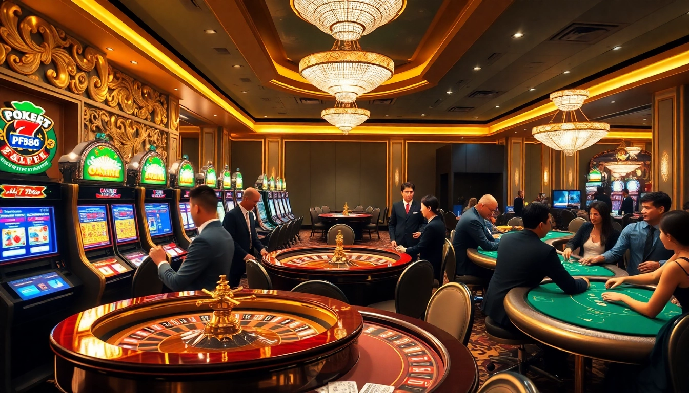 Experience the excitement of pg88 with vibrant casino tables, slot machines, and cheerful players.