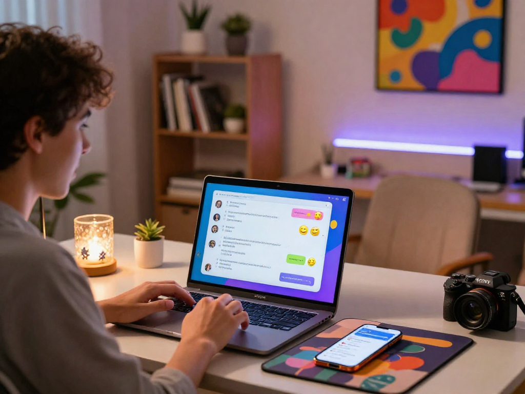 Engaging ai chat porn interaction in a modern workspace with colorful chat interface.