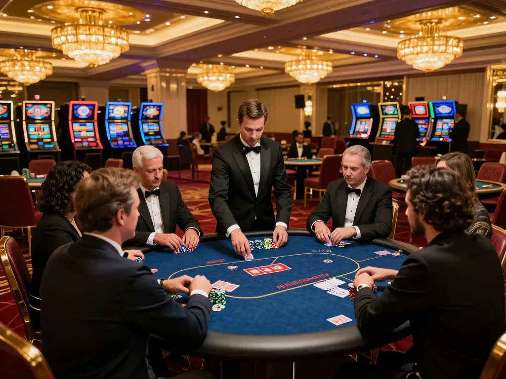 Participants engaging in high-stakes poker at TR88SEO luxury casino, showcasing dynamic gameplay.
