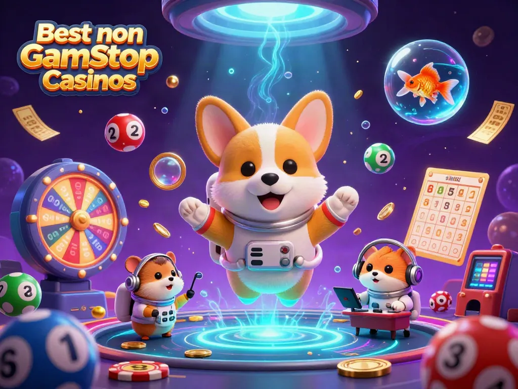 Experience the Best non Gamstop Casinos in a vibrant space-themed casino with playful elements.