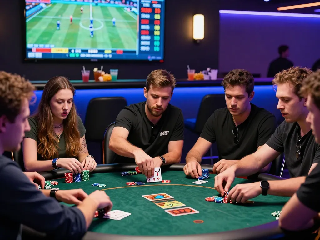 Engaged players enjoying rikbet gambling platform at a vibrant poker table.