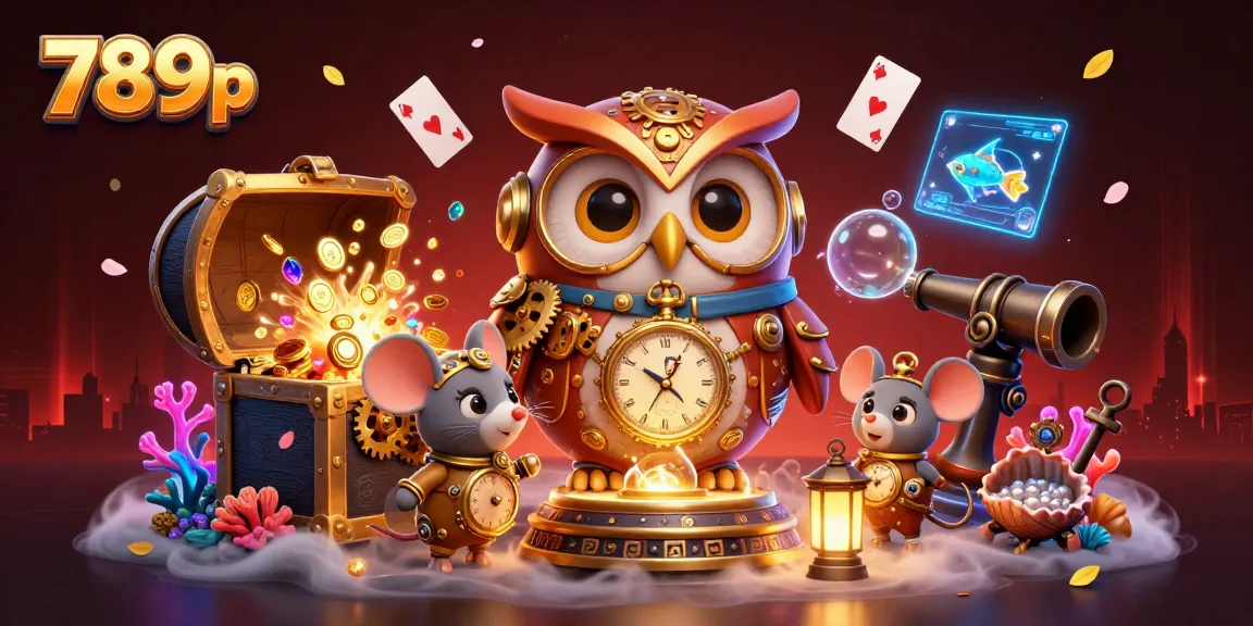 Catch the excitement at 789p with this vibrant illustration featuring a time-traveler owl and thrilling casino elements.