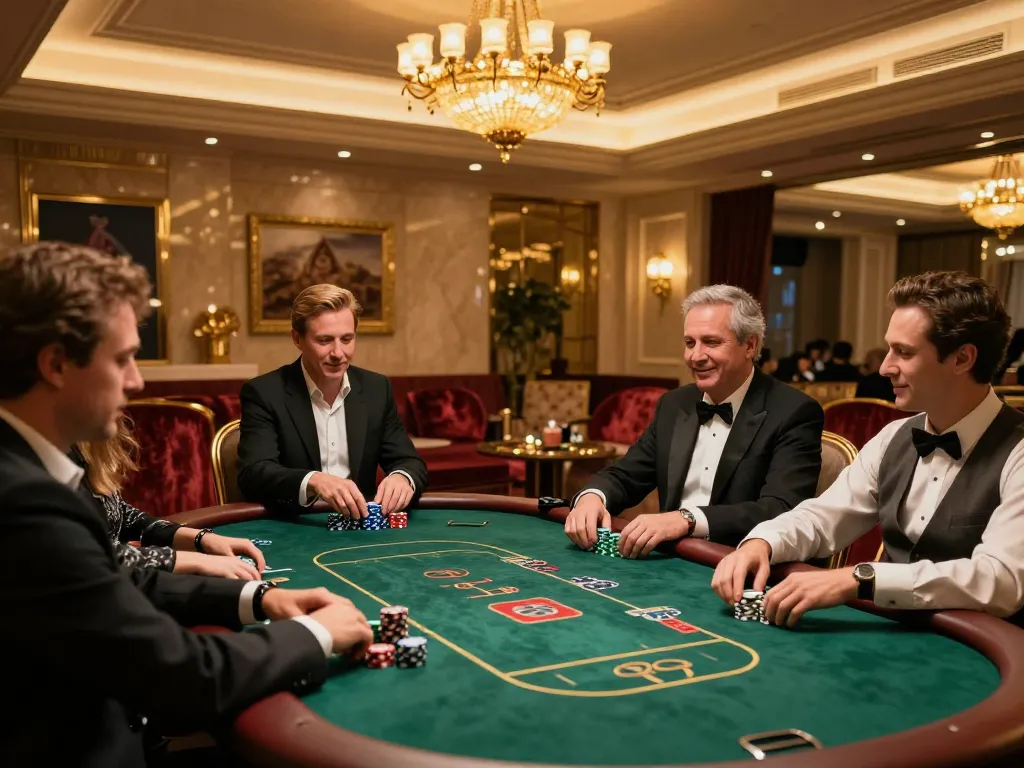 Players enjoying a high-stakes game of poker at XI88's luxurious VIP casino.