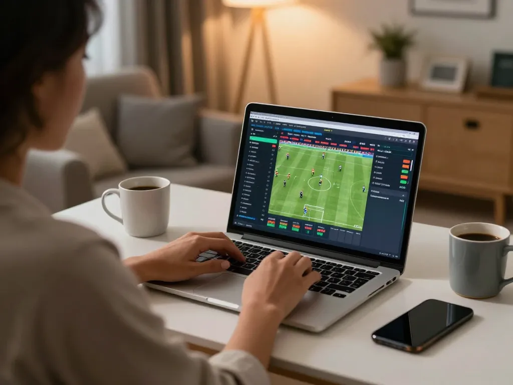 Engaged in kèo nhà cái hôm nay, a person examines online betting odds from a comfortable home office.
