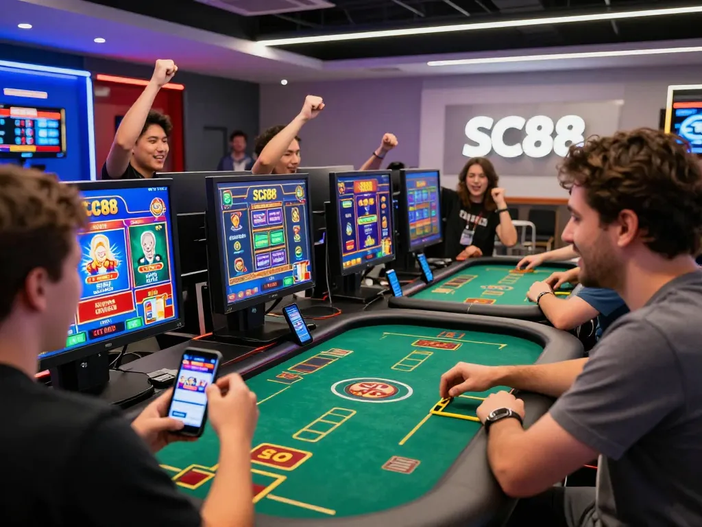 Exciting gaming scene at SC88 trang chủ, showcasing players celebrating victories in online betting.