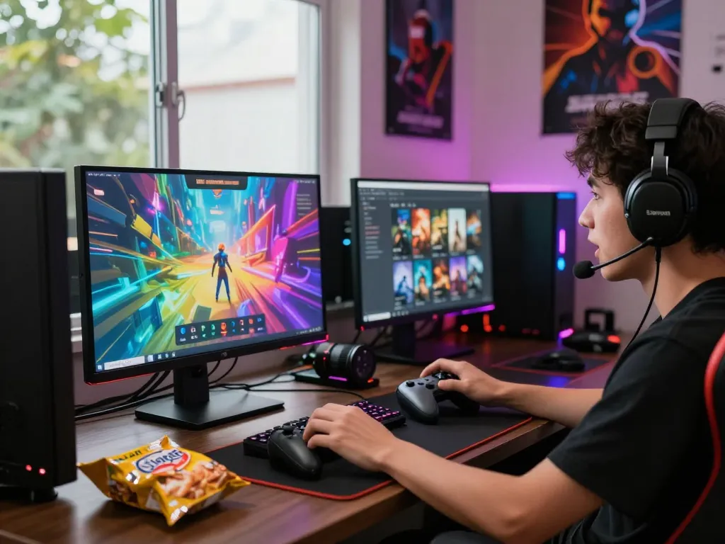 Engaged player exploring Sun Win online gaming platform with vibrant graphics and energetic atmosphere.