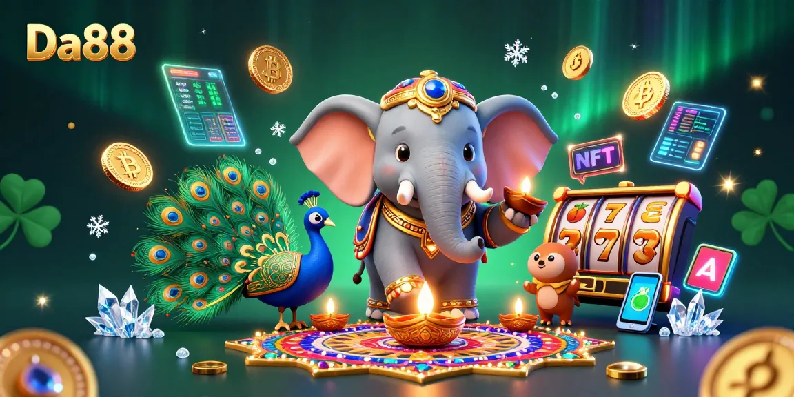 Engage in the thrilling world of Da88 with a vibrant casino scene rich in slots and crypto elements.