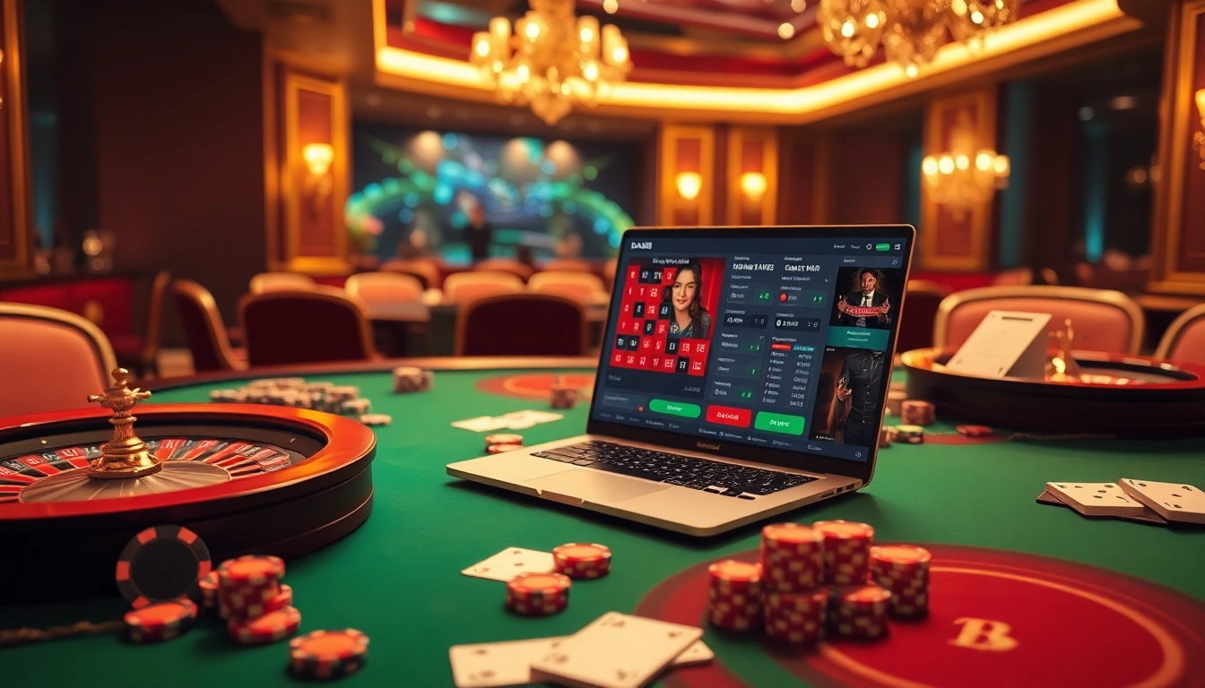 DA88 offers thrilling online gambling with casino tables, cards, and poker chips in a luxurious setting.