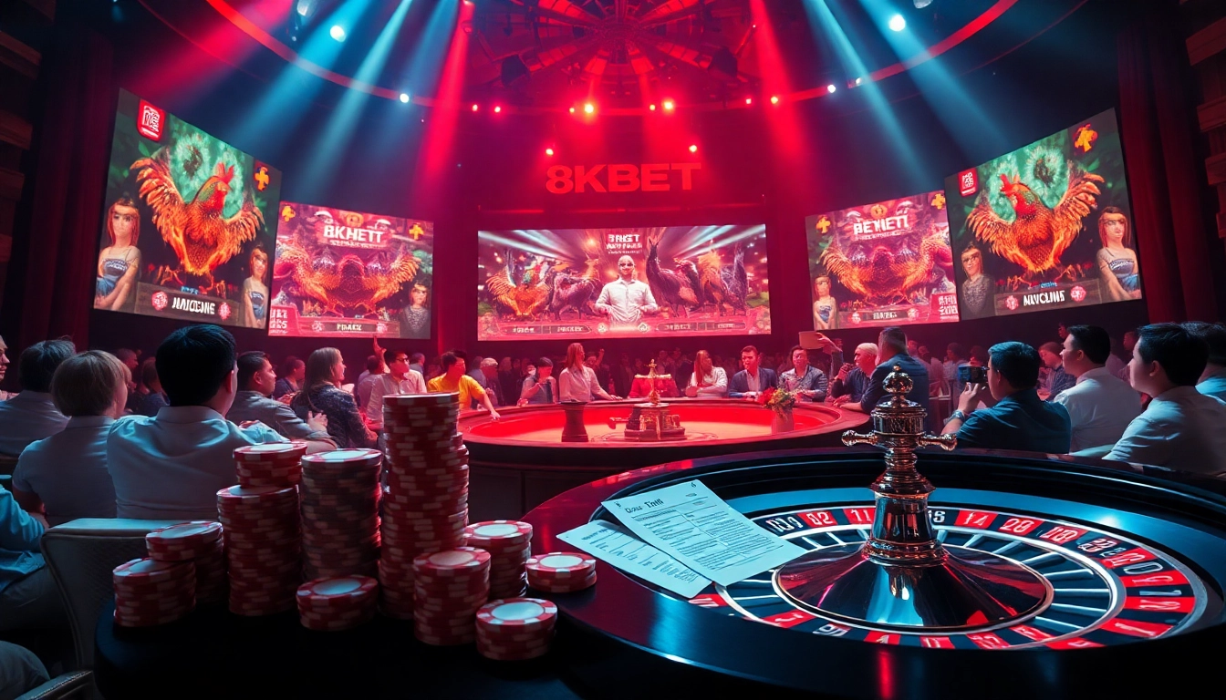 Experience Đá gà 8KBET with thrilling online betting atmosphere, showcasing exciting cockfighting.