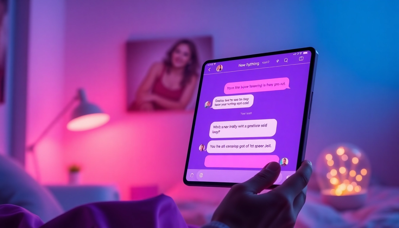 Engaging digital scene depicting a sex chat AI interface with vibrant colors and inviting design.