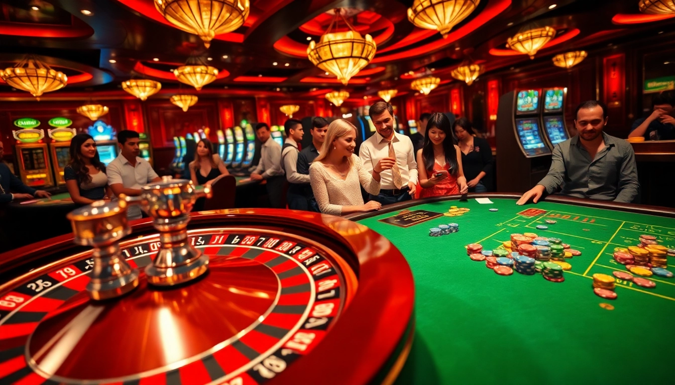 Engage with loto188.gb.net in a thrilling casino atmosphere, showcasing diverse players at a vibrant roulette table.