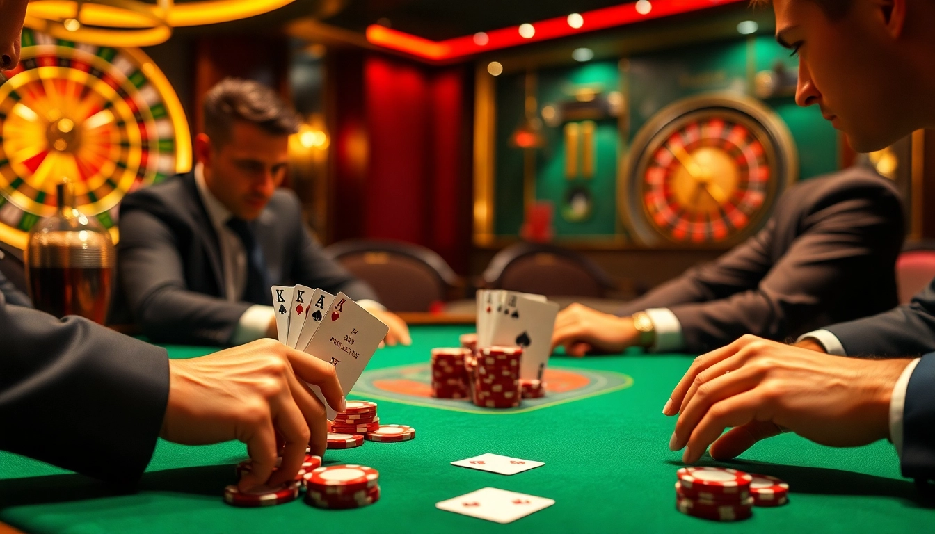 A thrilling poker game scene showcasing players making an 8k bet with vibrant cards and chips.