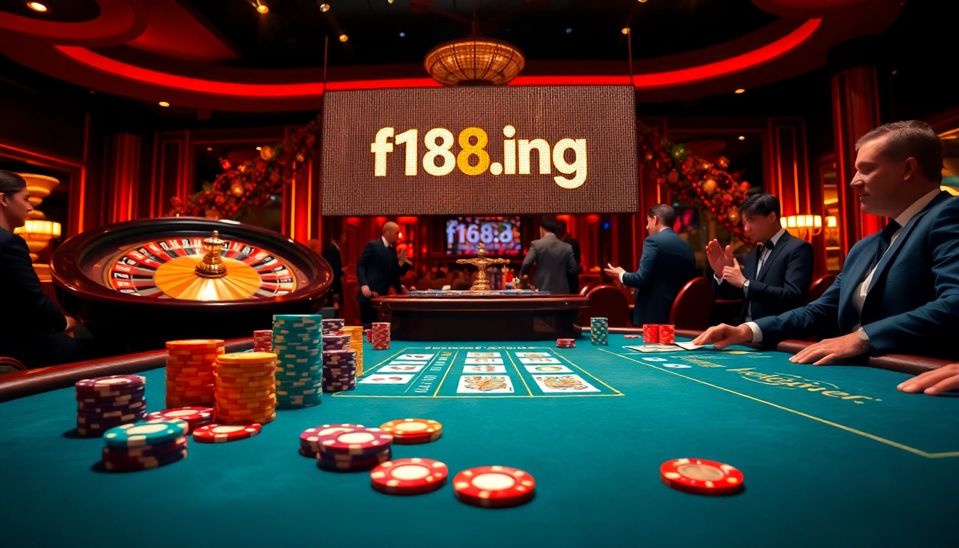 Experience high-stakes poker at f168.ing with luxurious chips and a vibrant roulette wheel.
